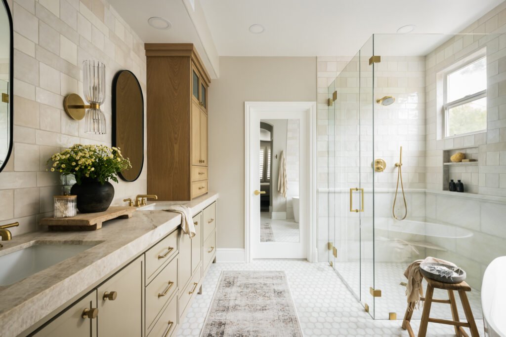 luxury bathroom remodel monmouth county nj walk-in shower and custom vanity