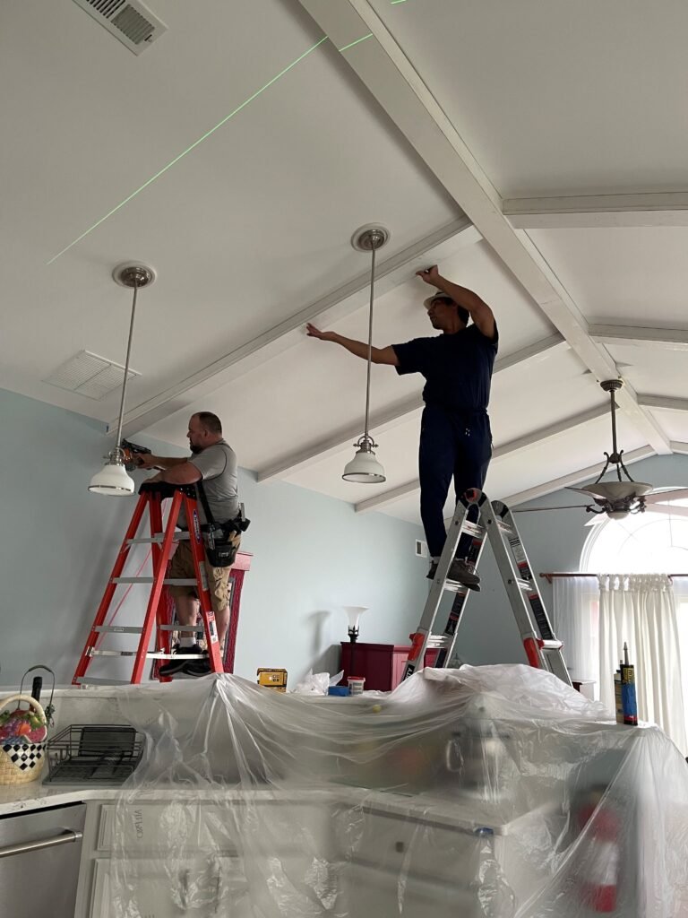 Custom coffered ceiling installation in Monmouth County NJ home