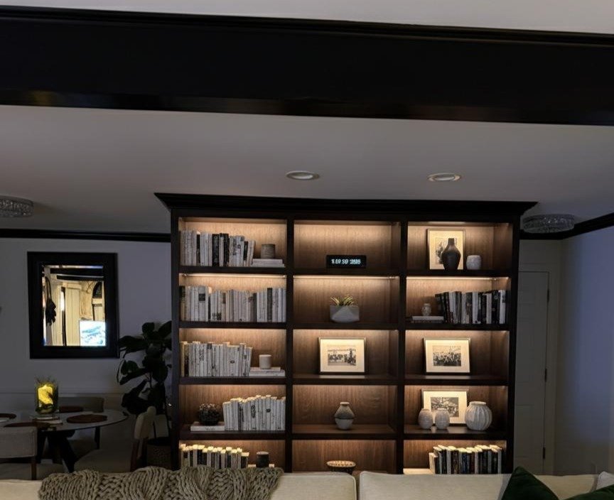 Custom wall shelving built-ins installed by finish carpenter in Monmouth County NJ