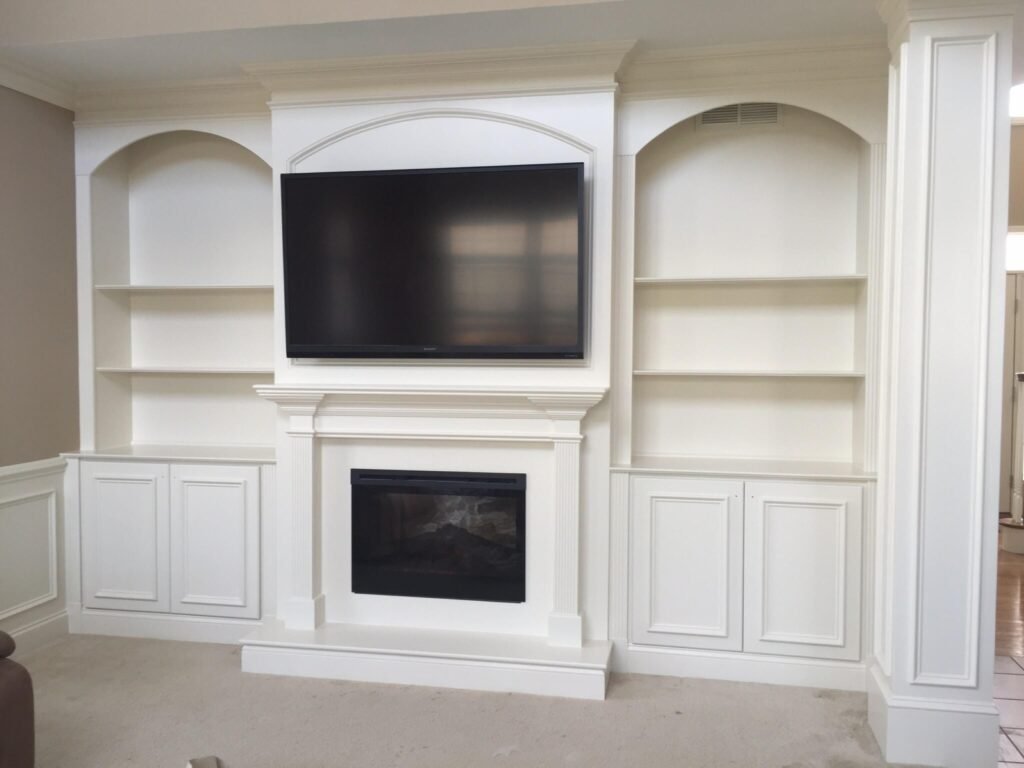 Custom built fireplace mantel with architectural millwork in Monmouth County NJ residence